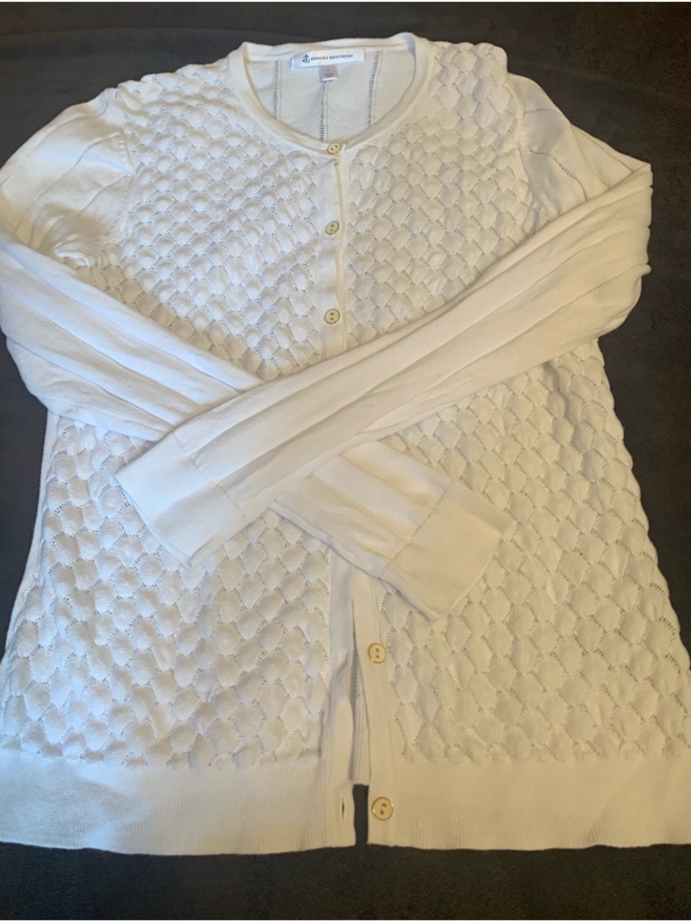 BROOKS BROTHERS ladies pure white lightweight eyelet cardigan size Large LNWOT - Picture 6 of 9